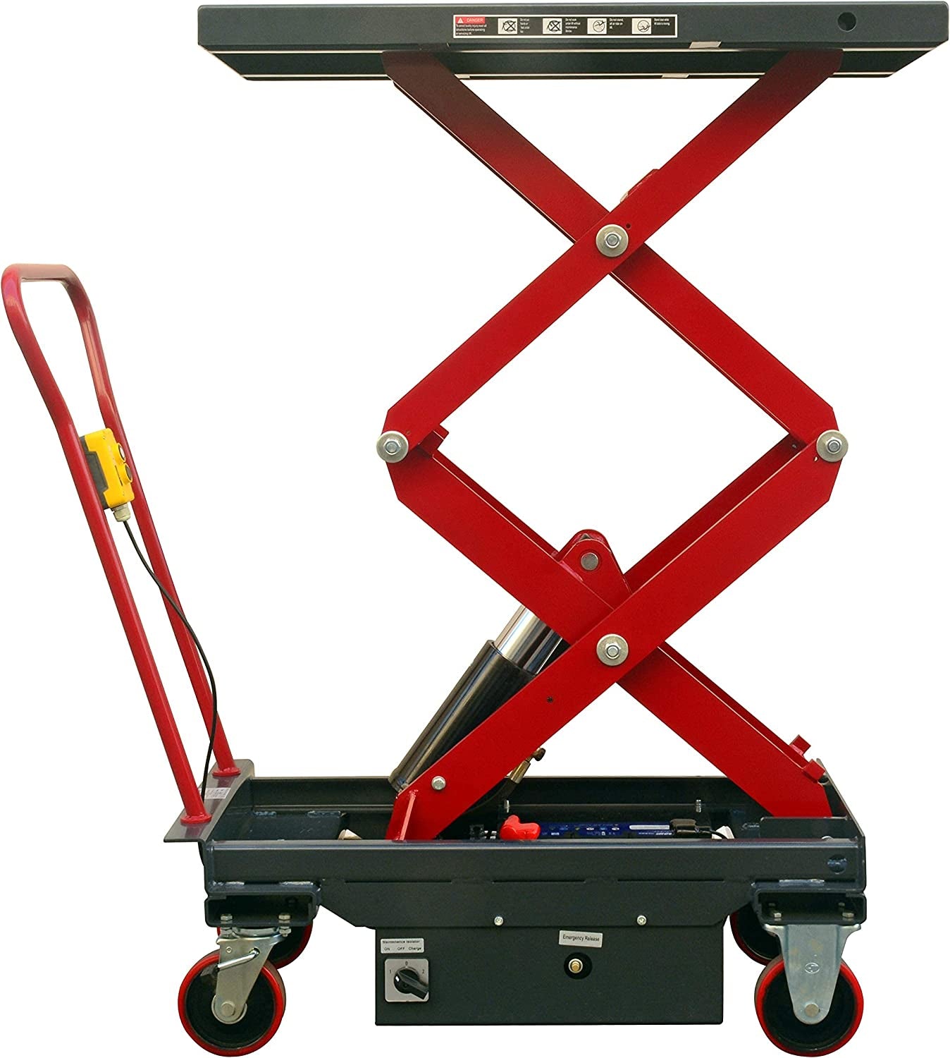 DC Powered Double Scissor Lift Table, 2000 Lb. Cap, 39.75" X 20.5” Platform, 19.5" - 57" Lift Range – Functional Heavy Duty Work Bench Table