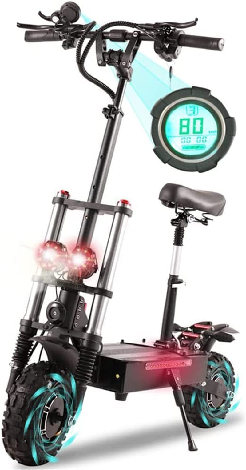 35AH 5600W Electric Scooter Adults 50 MPH off Road Sport Scooter with Seat,60V Dual Drive 56 Miles Range 11" off Road Tires,Heavy Duty 440 LBS Load Dual Braking System & Dual 2 Chargers