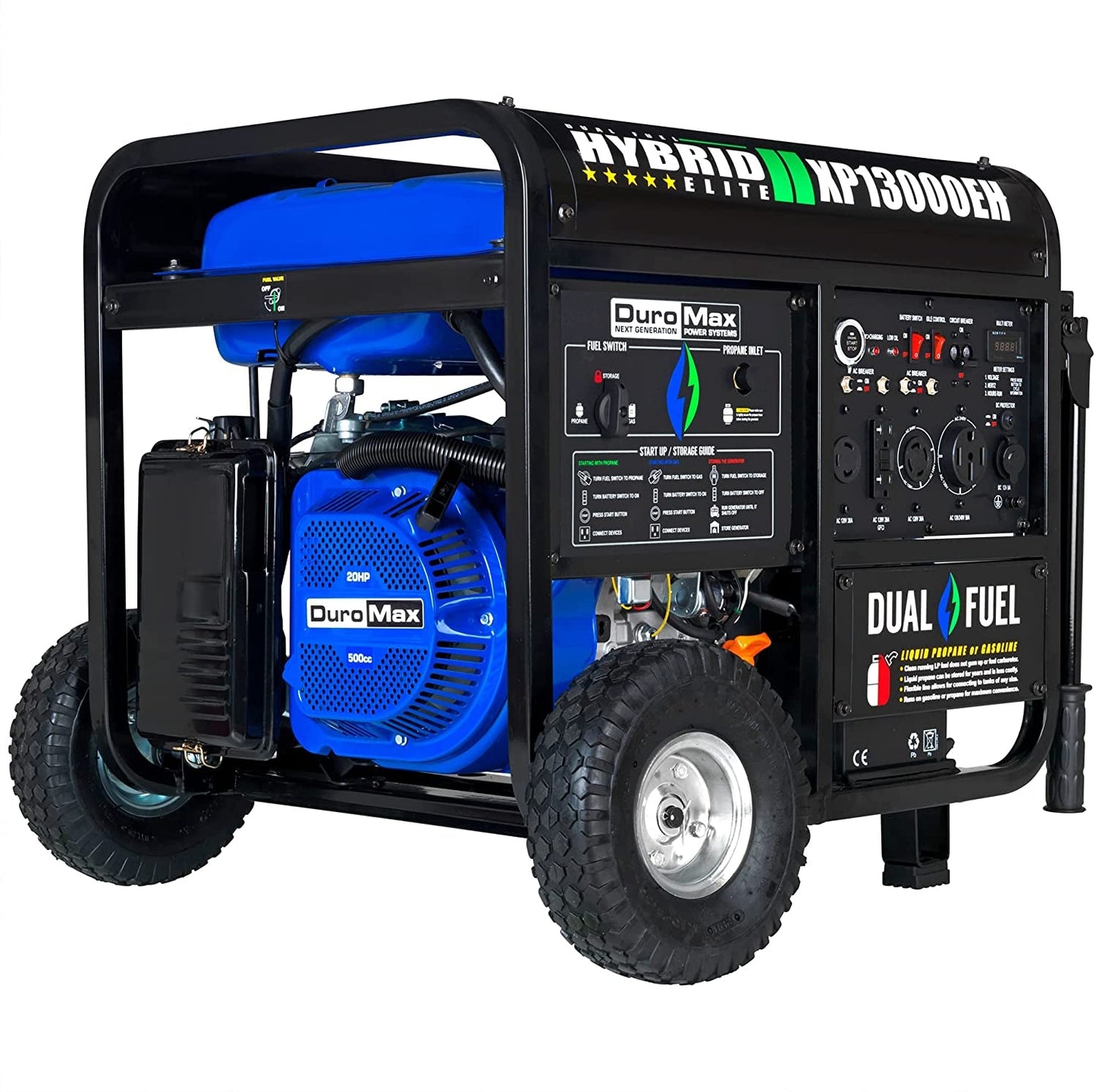 XP13000EH Dual Fuel Portable Generator 13000 Watt Gas or Propane Powered Electric Start-Home Back Up, Blue/Gray