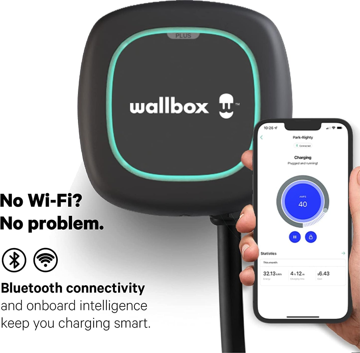 Wallbox Pulsar plus Level 2 Electric Vehicle Smart Charger - Ultra Compact, Wifi, Bluetooth, Alexa and Google Home - 25 Foot Cable - UL Certified - Indoor/Outdoor (48 Amp)