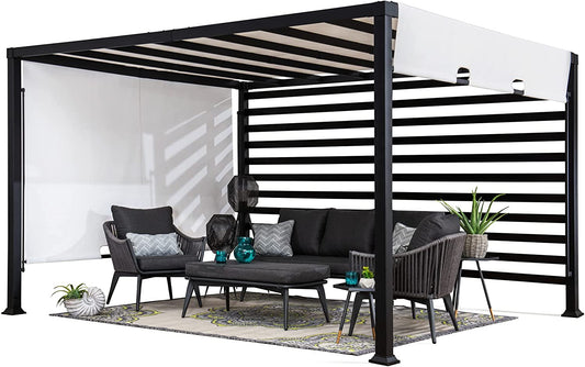 Outdoor Pergola 10 X 12 Ft. Steel Pergolas with White Adjustable Shade and Privacy Screen for Backyard, Garden Activities