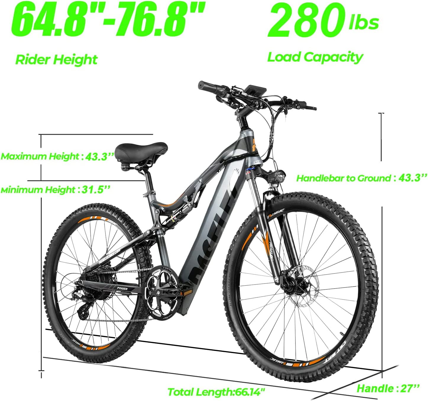 Electric Bike with Bafang Motor 750W Peak, Full Suspension Ebike, Electric Bike for Adults, Electric Mountain Bicycle with 13Ah Battery,27.5'' E-MTB, Professional 9-Speed Gears