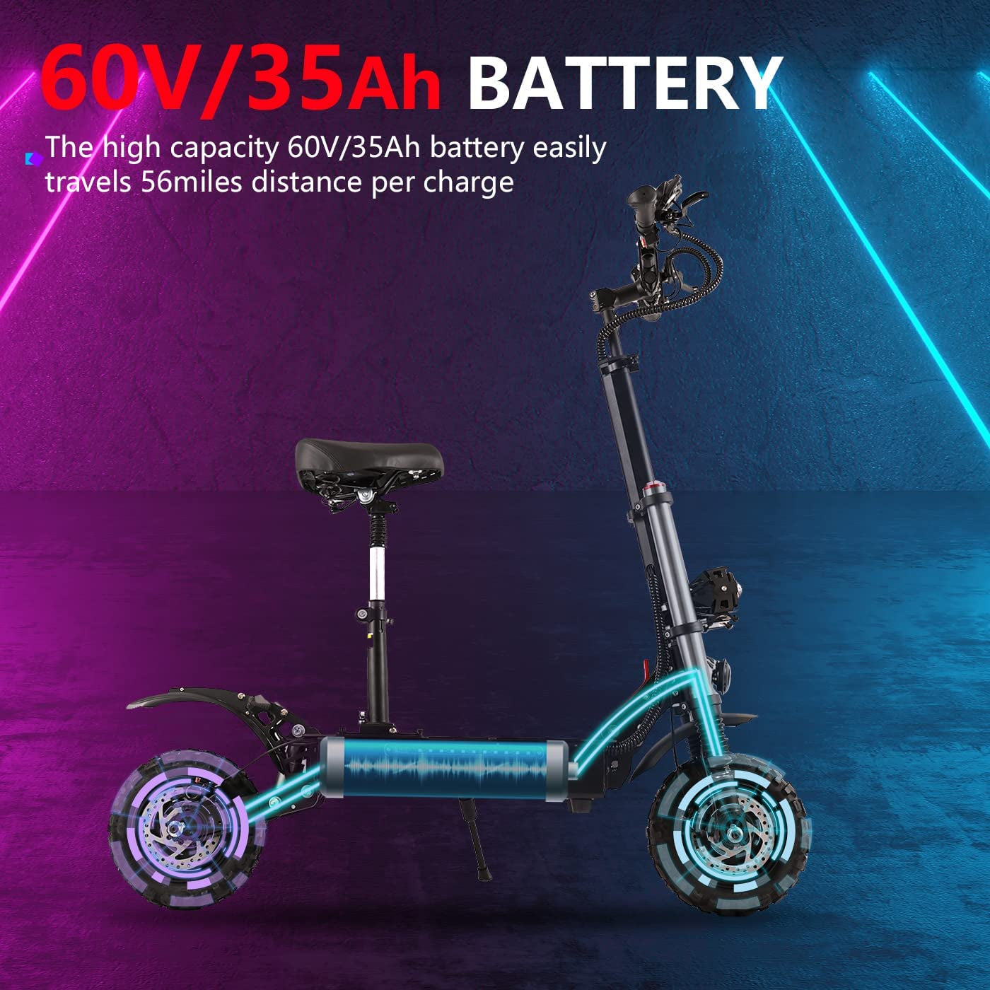 Dailysports Electric Scooter Adults 50 MPH, 5600W Motor 60V 38.5Ah Battery up to 56 Miles Range, Scooter Electric for Adults Dual Braking System & Dual Headlight, Foldable Commuter Scooter 11" Tires