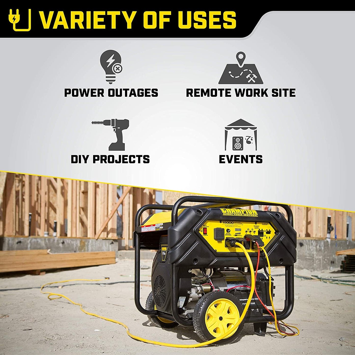 100111 15,000/12,000-Watt Portable Generator with Electric Start and Lift Hook