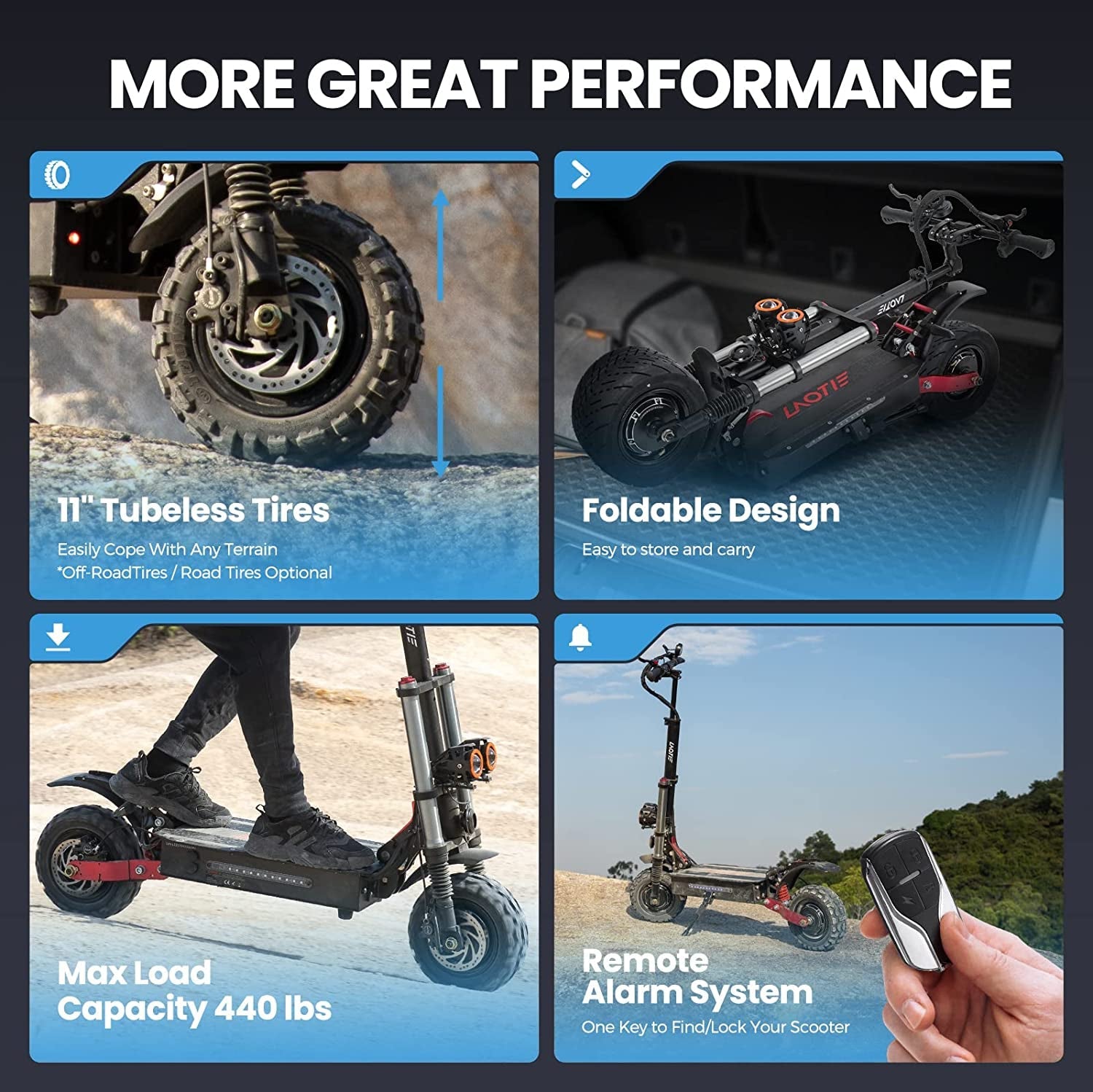 LAOTIE Ti30 Electric Scooter Adults, 5600W Dual Motors (Total), Max Speed 50 MPH & 87 Miles Range, 11" Tubeless Tires, Foldable E-Scooter with Oil Brake and Electric Brake, Dual Suspension