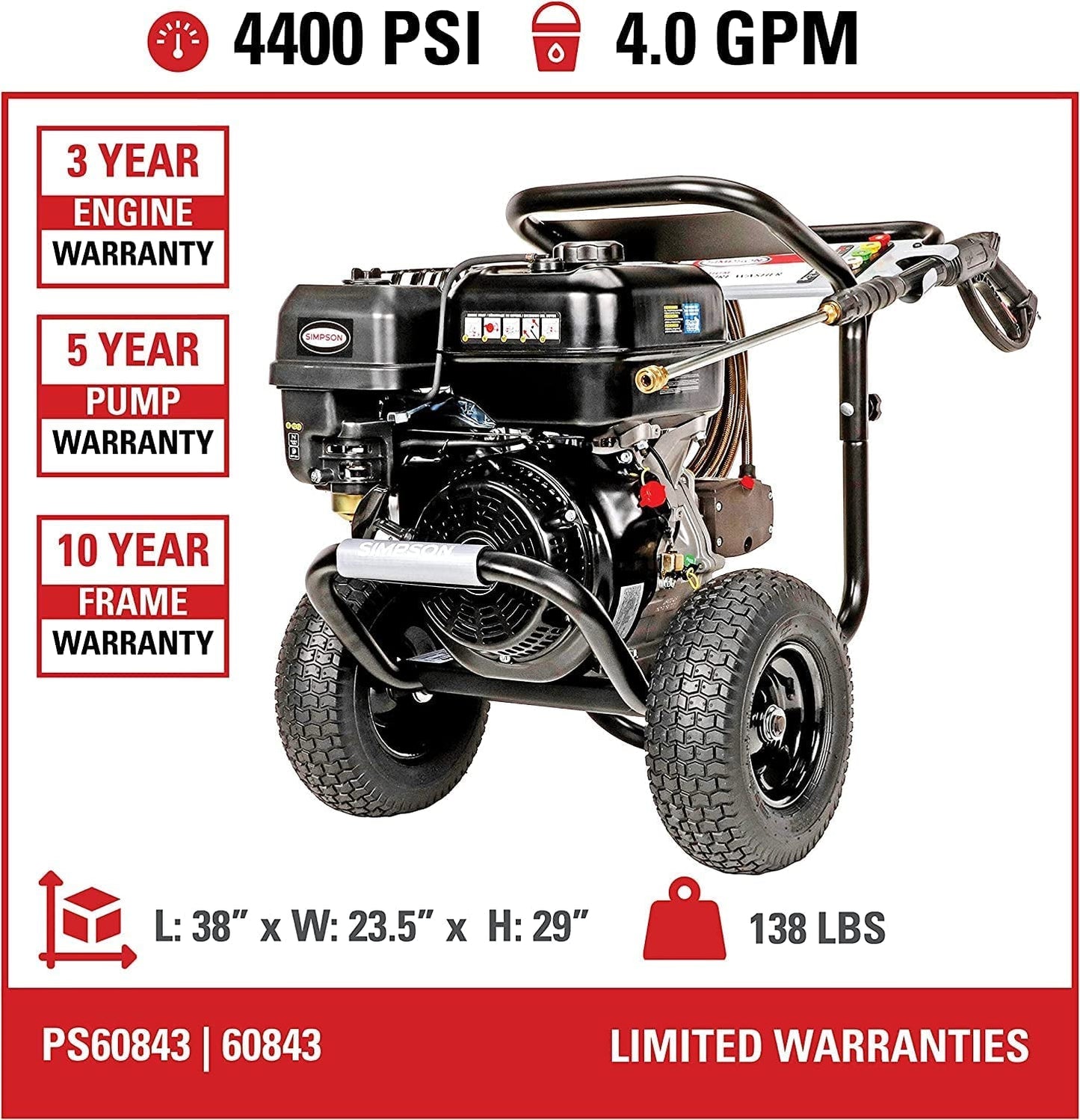 Cleaning PS60843 Powershot 4400 PSI Gas Pressure Washer, 4.0 GPM, CRX 420Cc Engine, Includes Spray Gun and Extension Wand, 5 QC Nozzle Tips, 3/8-Inch X 50-Foot Monster Hose