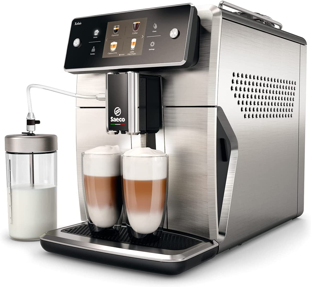 PHILIPS Saeco Xelsis Super Automatic Espresso Machine - 15 Coffee Varieties, 8 User Profiles, 12-Step Adjustable Grinder, Touch Screen Display with Coffee Equalizer (SM7685/04)