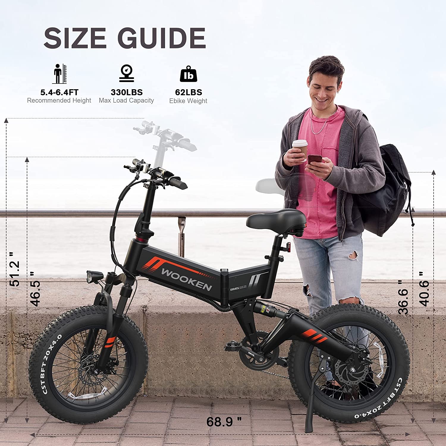 Electric Bike,20"X4" Electric Bike for Adults Fat Tire 500W 20MPH Ebike Foldable Adult Electric Bicycles Electric Mountain Bike with 48V 10Ah Removable Battery, Dual Shock Absorber, Shimano 7-Speed