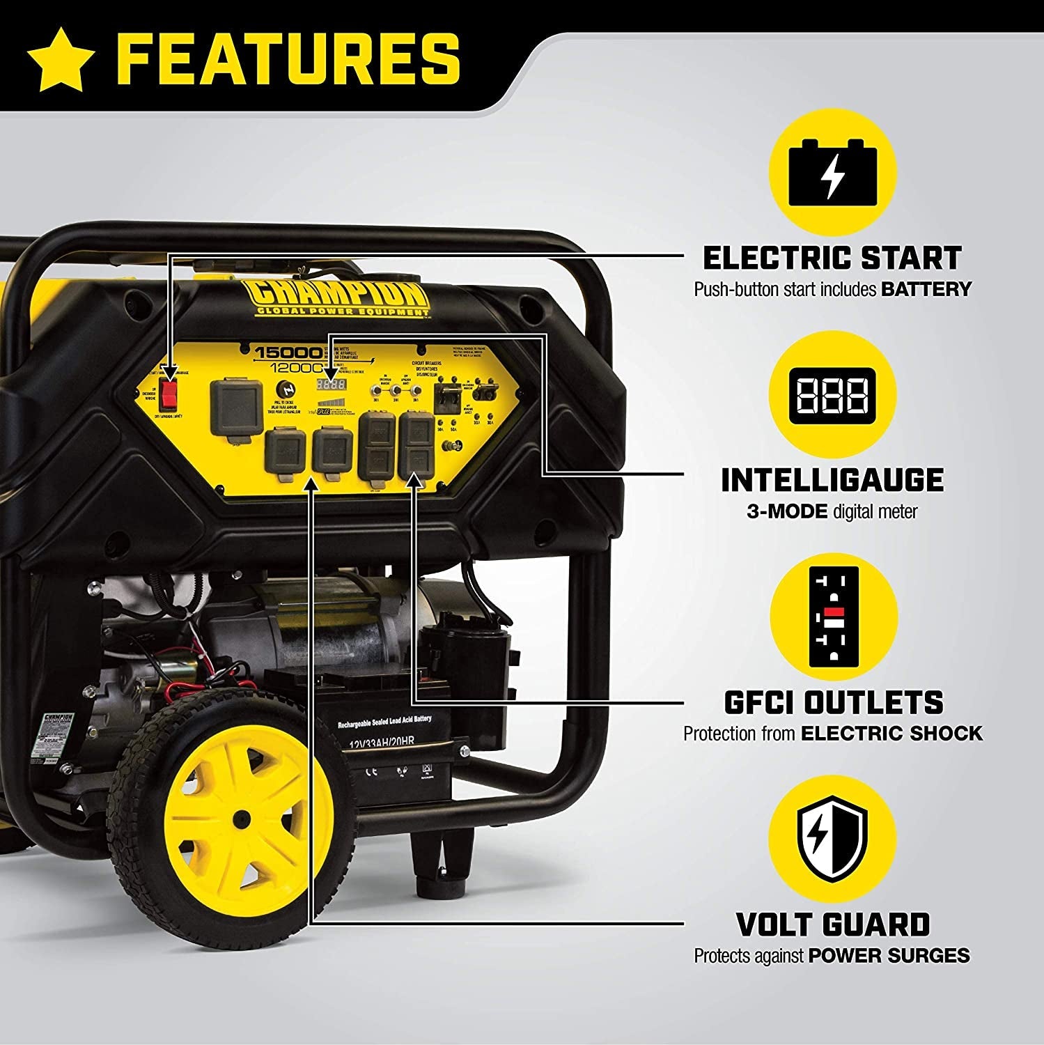 100111 15,000/12,000-Watt Portable Generator with Electric Start and Lift Hook