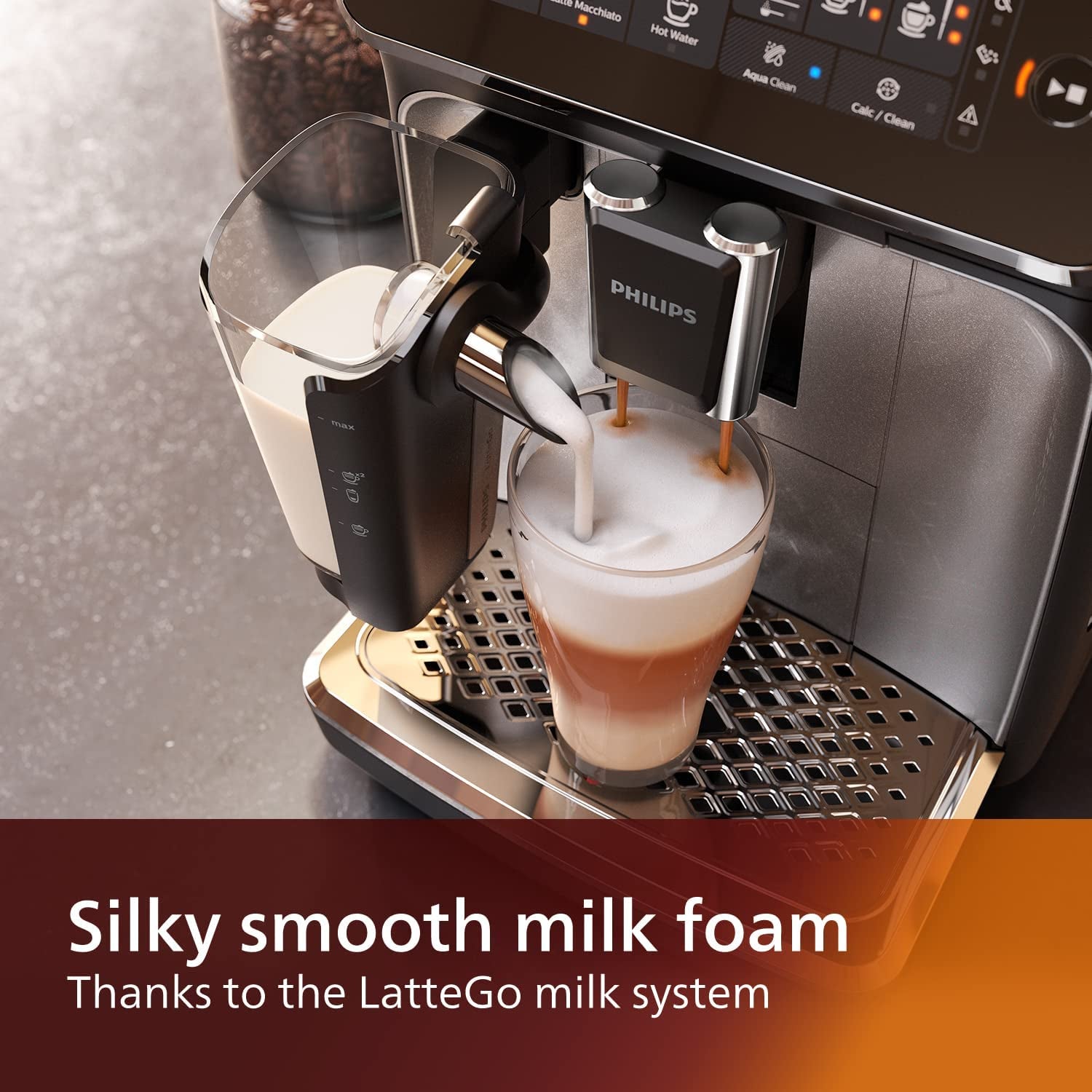 PHILIPS 3200 Series Fully Automatic Espresso Machine - Lattego Milk Frother, 5 Coffee Varieties, Intuitive Touch Display, Black, (EP3241/54)