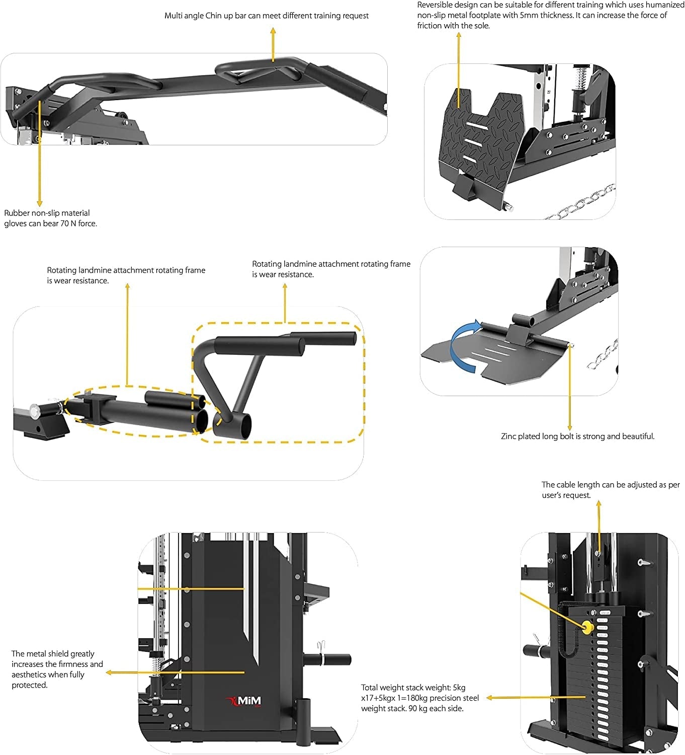 Hercules Ex, Commercial Smith Machine & Functional Trainer, All-In-One Gym Trainer W/ 400 Lbs. Weight Stack & 24 Attachments