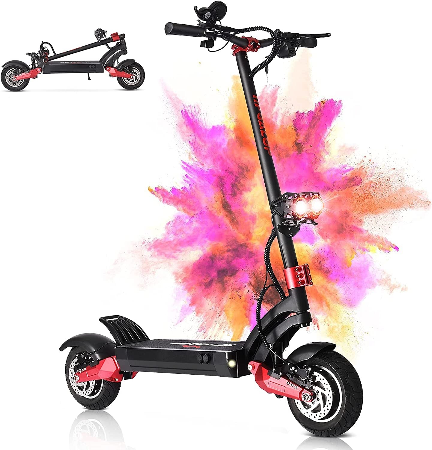 Electric Scooter Adults 30 MPH, Commuting Scooters with 1600W Motor and Dual Hydraulic Shock Absorption, up to 60 Miles Ranges, 10" Off-Road Tires Sport Electric Scooter