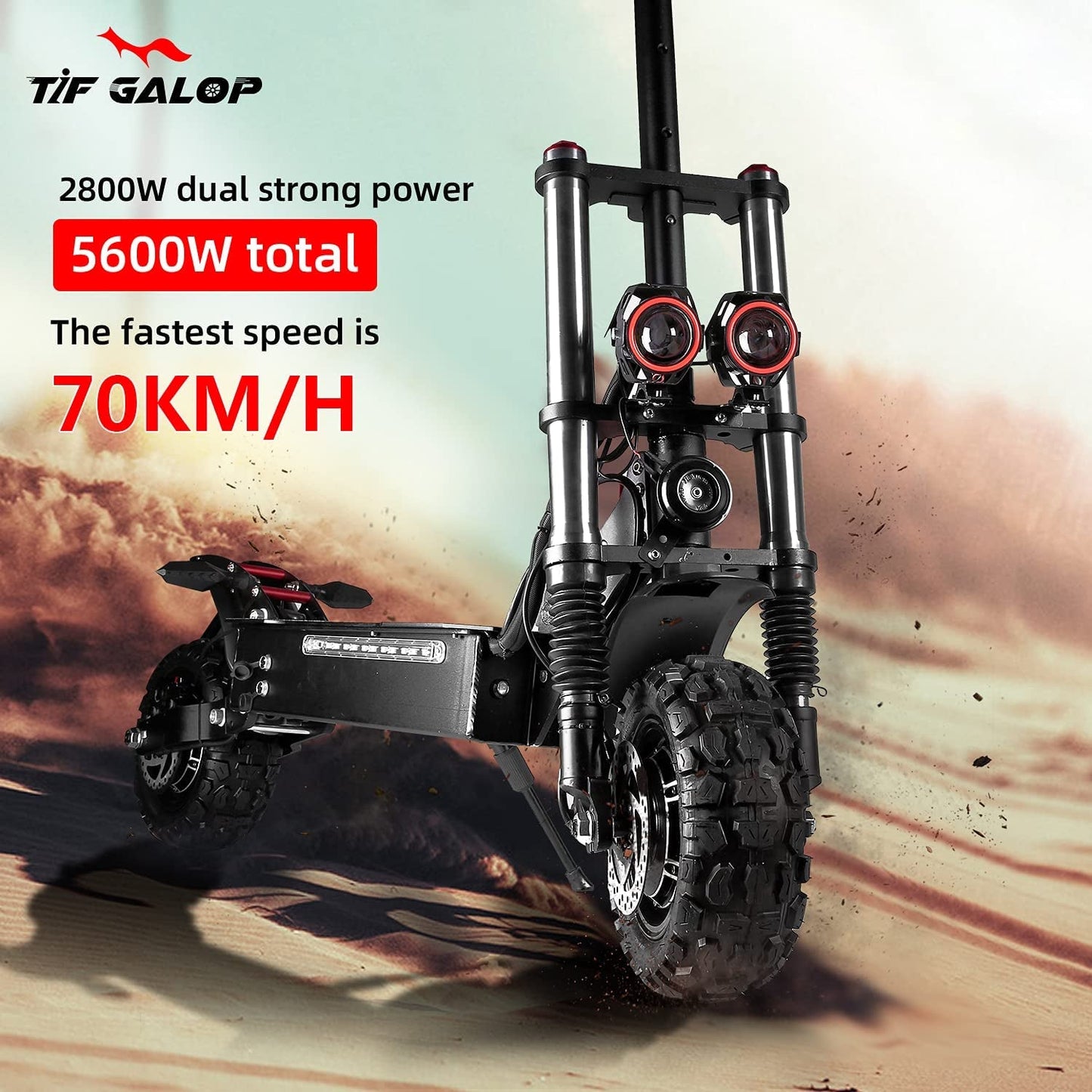 TIFGAOP Electric Scooter High Power Dual Drive 5600W Motor up to 50 MPH and 60 Miles Range 11 Inch Tubeless off Road Tires Electric Scooter for Adults with Detachable Seat