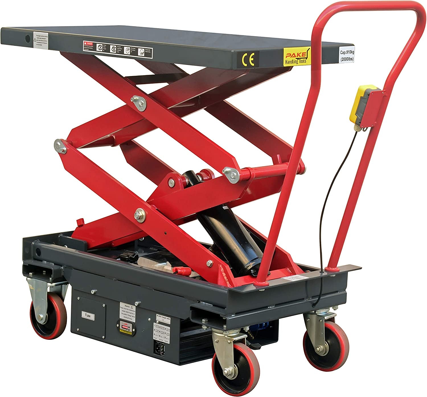 DC Powered Double Scissor Lift Table, 2000 Lb. Cap, 39.75" X 20.5” Platform, 19.5" - 57" Lift Range – Functional Heavy Duty Work Bench Table