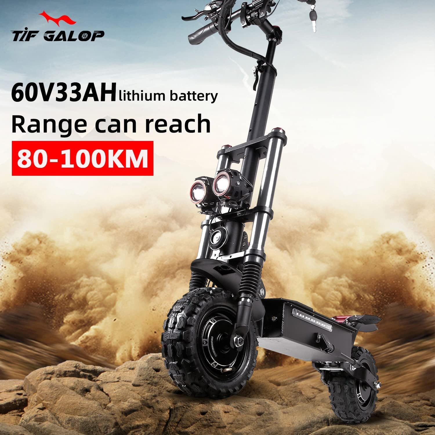 TIFGAOP Electric Scooter High Power Dual Drive 5600W Motor up to 50 MPH and 60 Miles Range 11 Inch Tubeless off Road Tires Electric Scooter for Adults with Detachable Seat