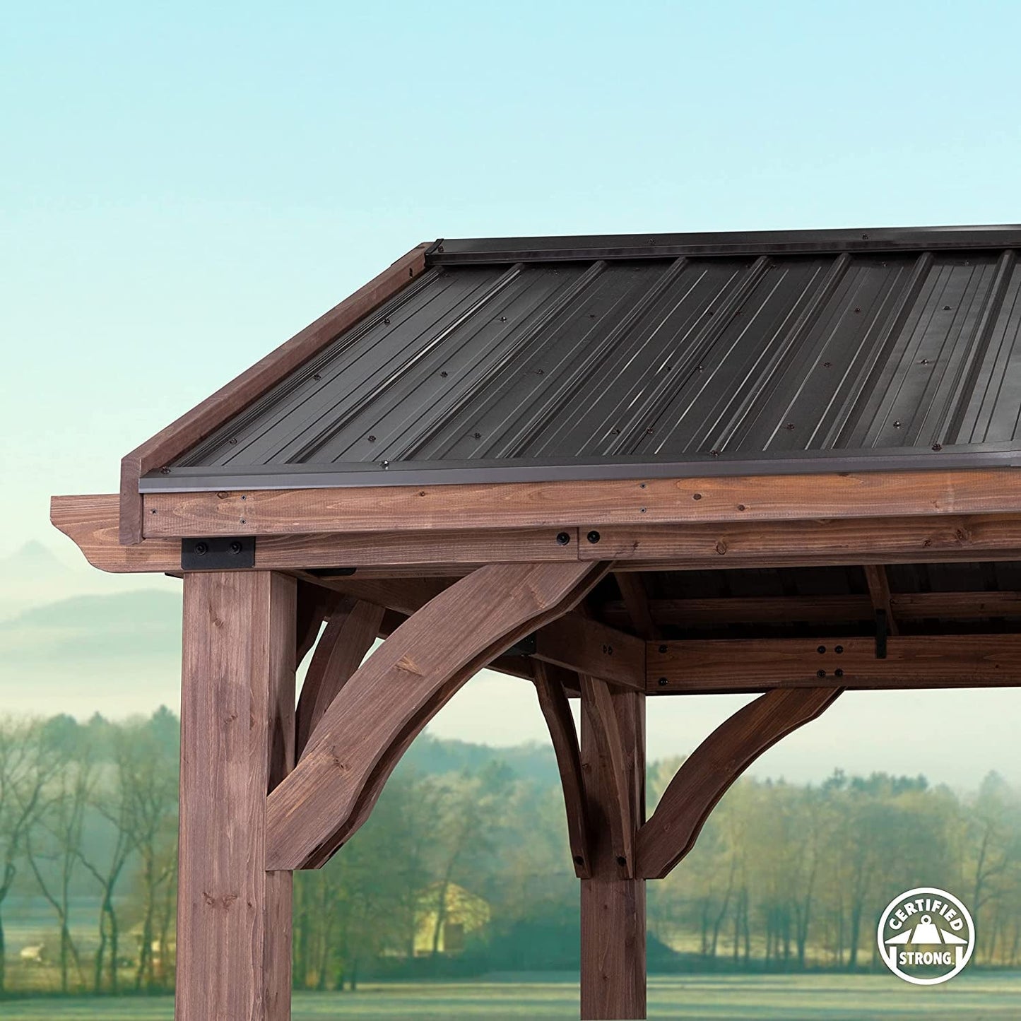 Arlington 12X10 All Cedar Gazebo, Walnut, Insulated Steel Roof, Water Resistant, Wind Resistant up to 100 MPH, Withstand 6,391 Lbs of Snow