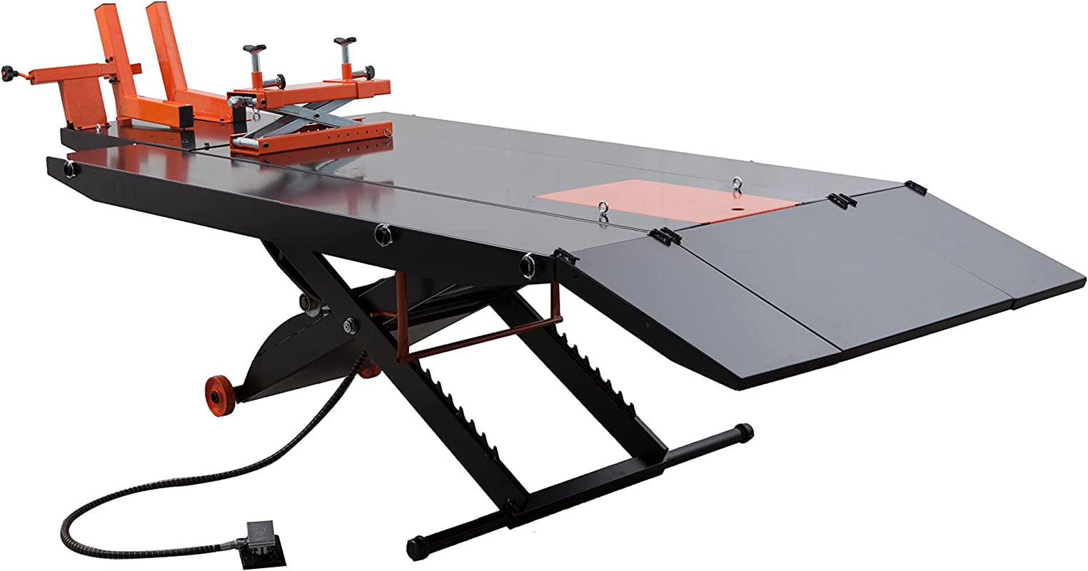 Apluslift MT1500X 1,500LB Air Operated 48" Width ATV Motorcycle Lift Table with Side Extensions (Free Service Jack, Free Home Delivery) / 24 Months Parts Warranty