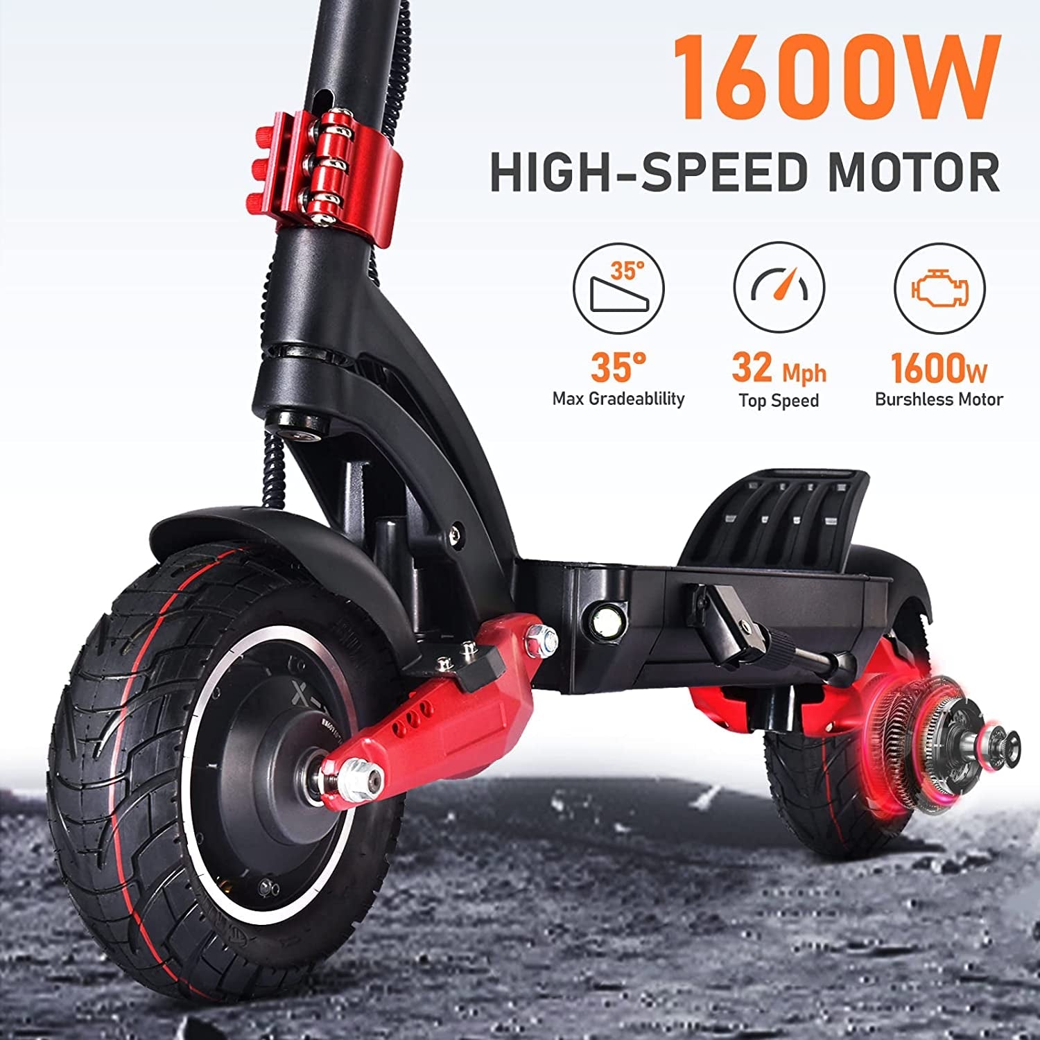 Electric Scooter Adults 30 MPH, Commuting Scooters with 1600W Motor and Dual Hydraulic Shock Absorption, up to 60 Miles Ranges, 10" Off-Road Tires Sport Electric Scooter