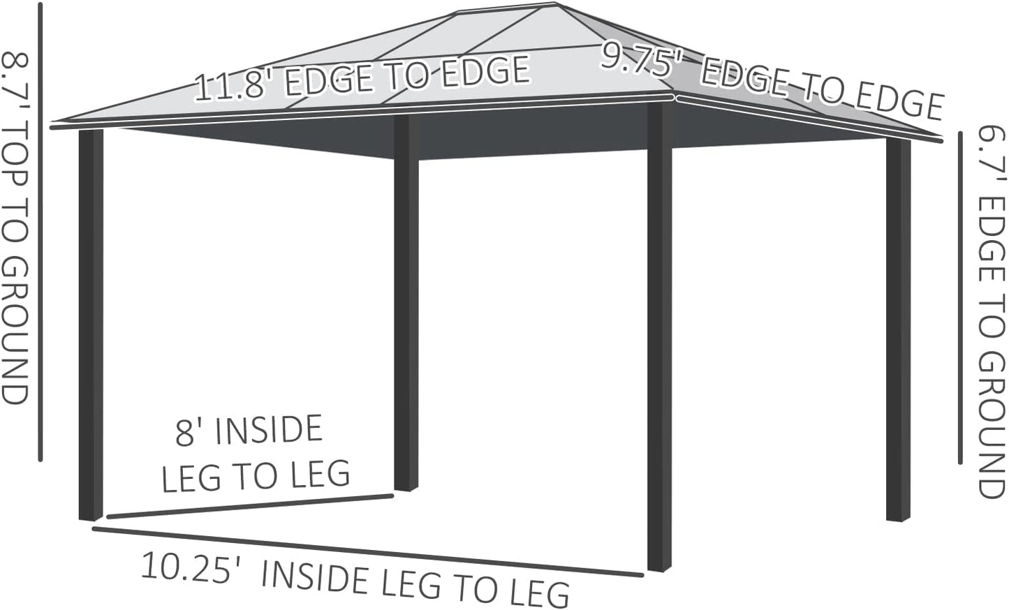 Outsunny 10' X 12' Hardtop Gazebo Canopy with Polycarbonate Roof, Aluminum Frame, Permanent Pavilion Outdoor Gazebo with Netting and Curtains for Patio, Garden, Backyard, Lawn, Deck