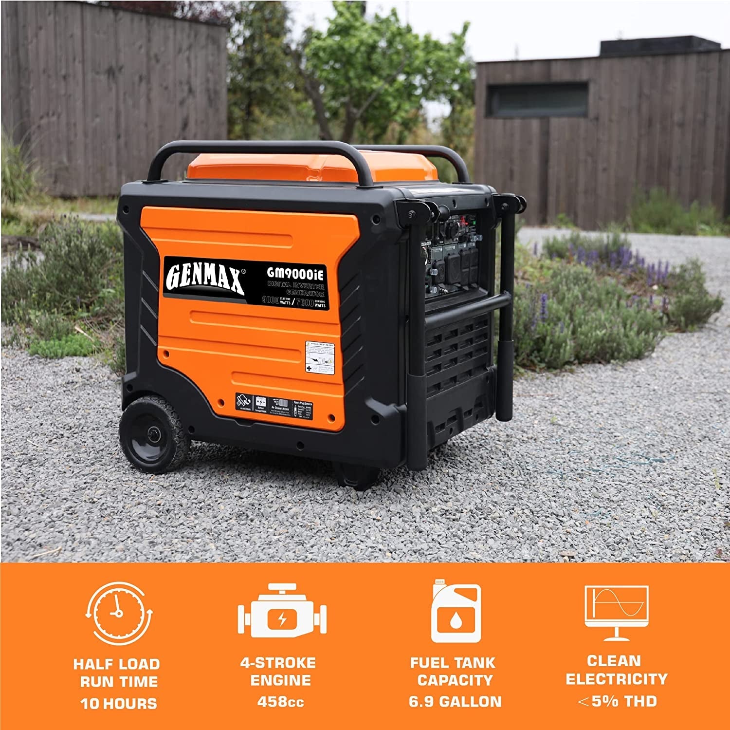 Portable Inverter Generator, 9000W Super Quiet Gas Powered Engine with Parallel Capability, Remote/Electric Start, Digital Display,Epa Compliant，Co Alarm Ideal for Home Backup Power (Gm9000Ie)