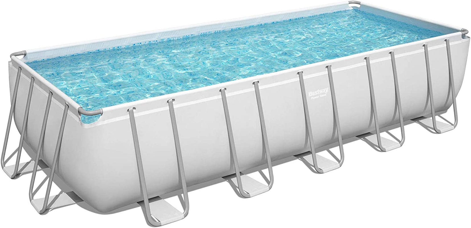 Bestway Power Steel 21' X 9' X 52" Rectangular Metal Frame above Ground Swimming Pool Set with 1500 GPH Filter Pump, Ladder, and Pool Cover