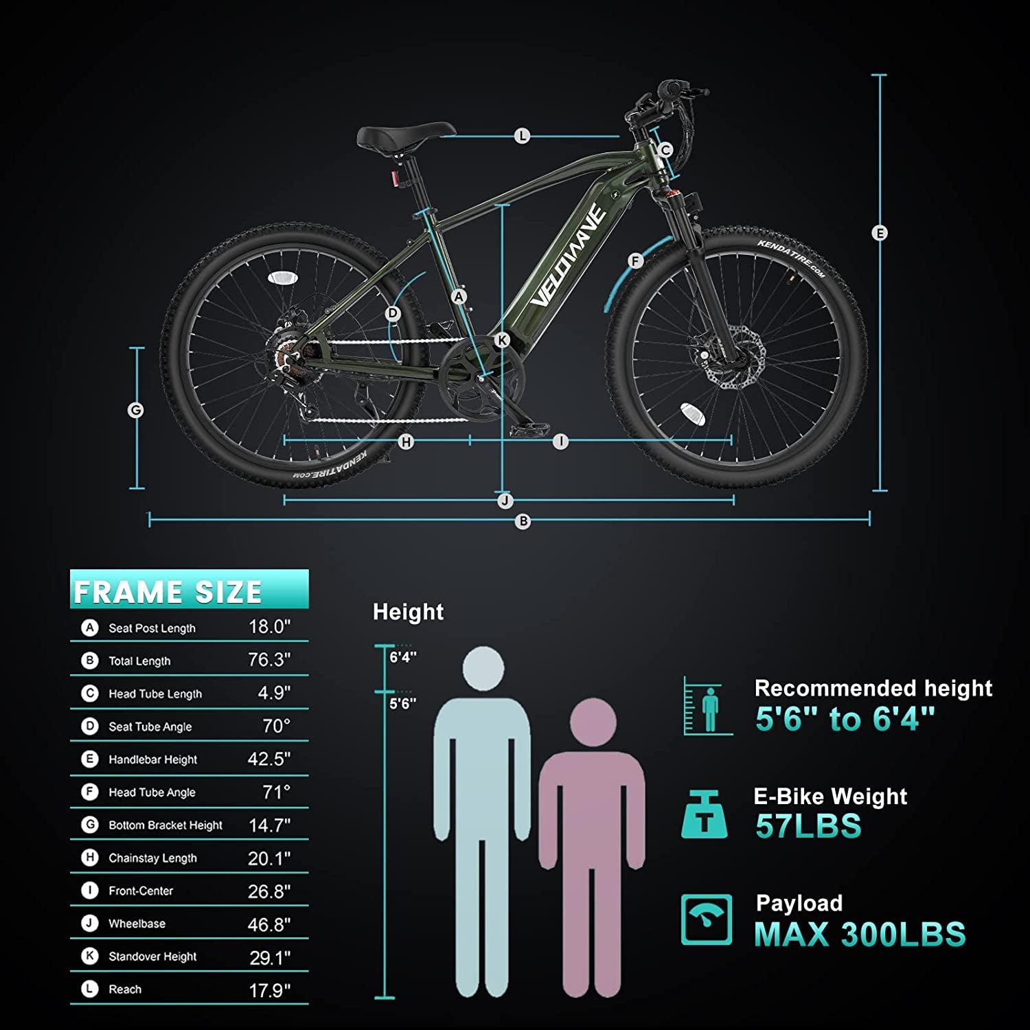 VELOWAVE Electric Mountain Bike for Adults 48V 15Ah Removable LG Cells Battery 25MPH E Bike 500W Motor 27.5'' Ebike Shimano 7-Speed