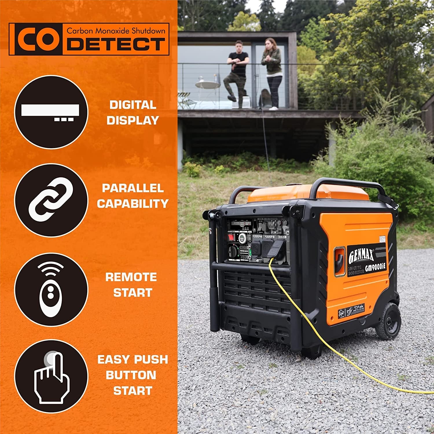 Portable Inverter Generator, 9000W Super Quiet Gas Powered Engine with Parallel Capability, Remote/Electric Start, Digital Display,Epa Compliant，Co Alarm Ideal for Home Backup Power (Gm9000Ie)