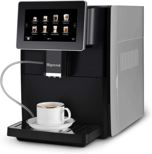 Hipresso Super-Automatic Espresso Coffee Machine with Large 7 Inches HD TFT Display for Brewing Americano,Cappuccino, Latte, Macchiato,Flat White, Espresso Drinks