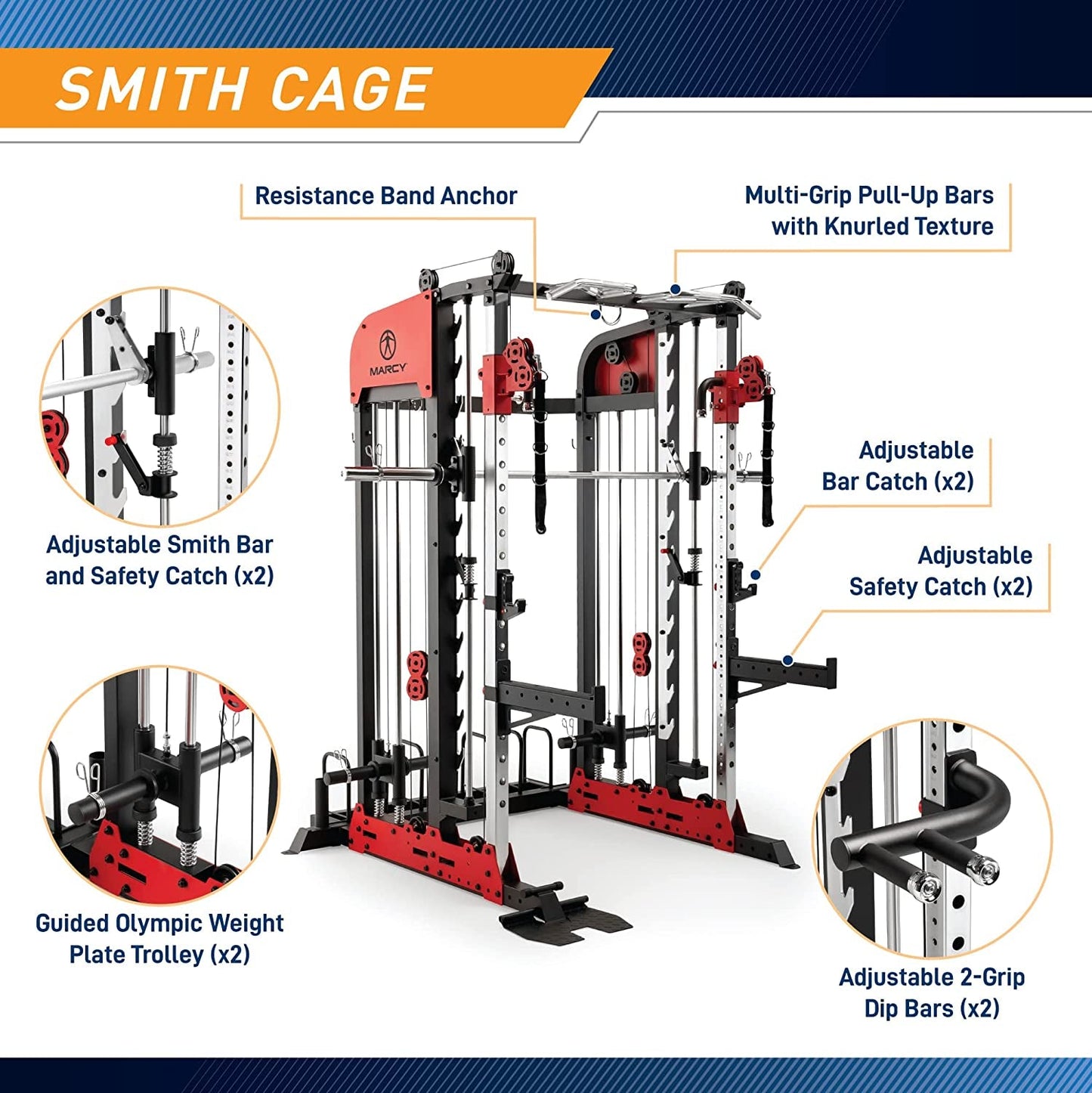 Marcy Pro Deluxe Smith Cage Home Gym System for Weight Training SM-7553