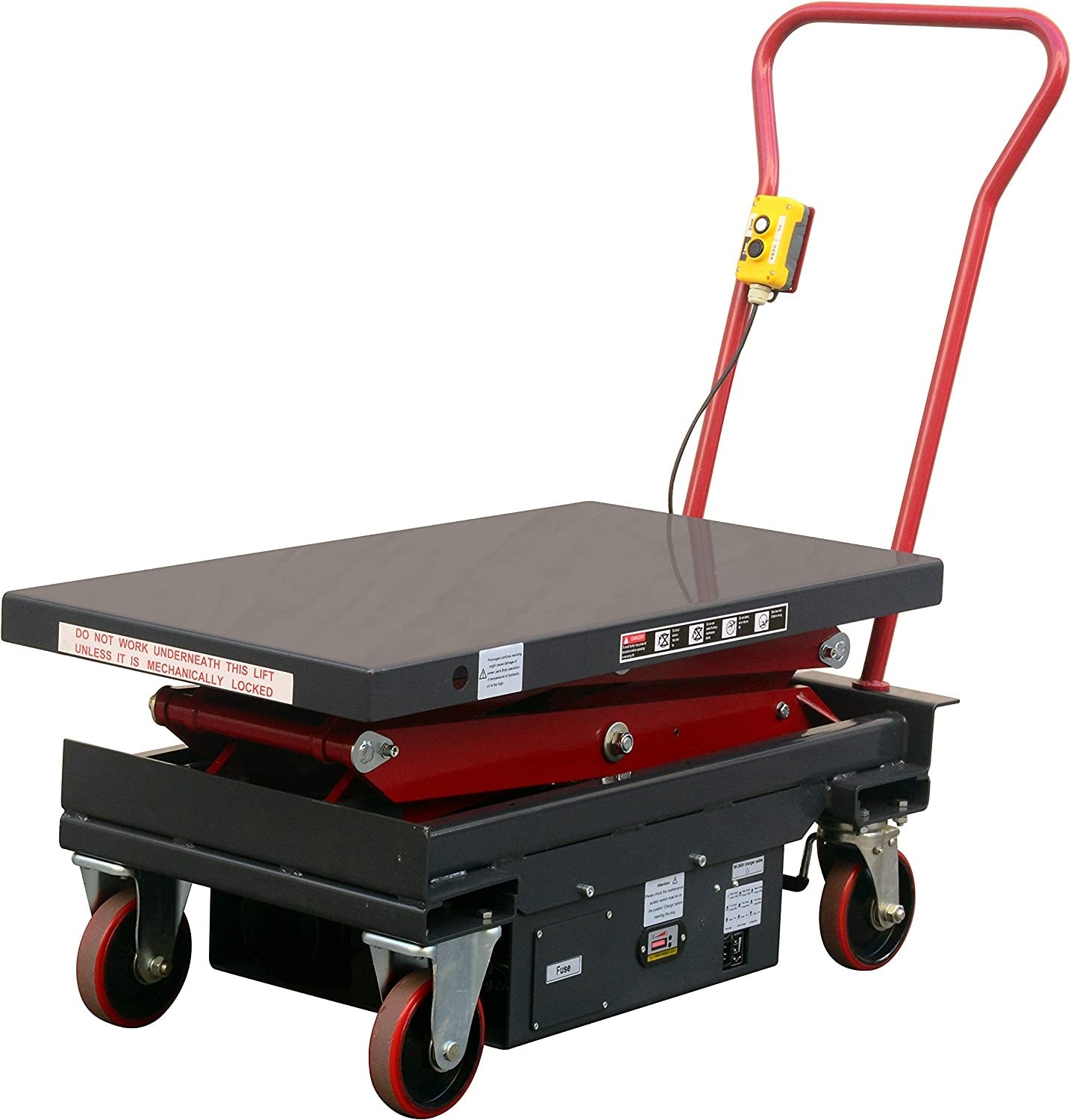 DC Powered Double Scissor Lift Table, 2000 Lb. Cap, 39.75" X 20.5” Platform, 19.5" - 57" Lift Range – Functional Heavy Duty Work Bench Table