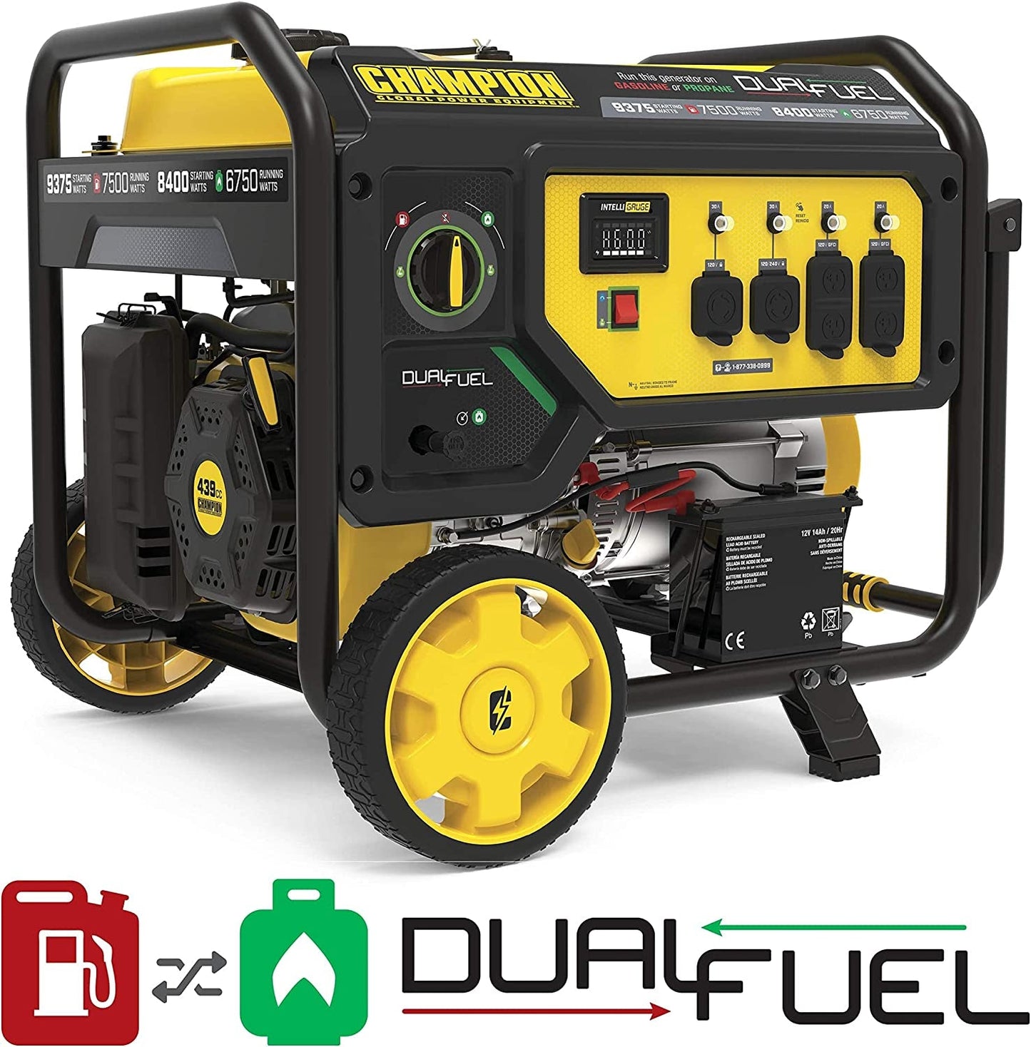 100891 9375/7500-Watt Dual Fuel Portable Generator, Electric Start