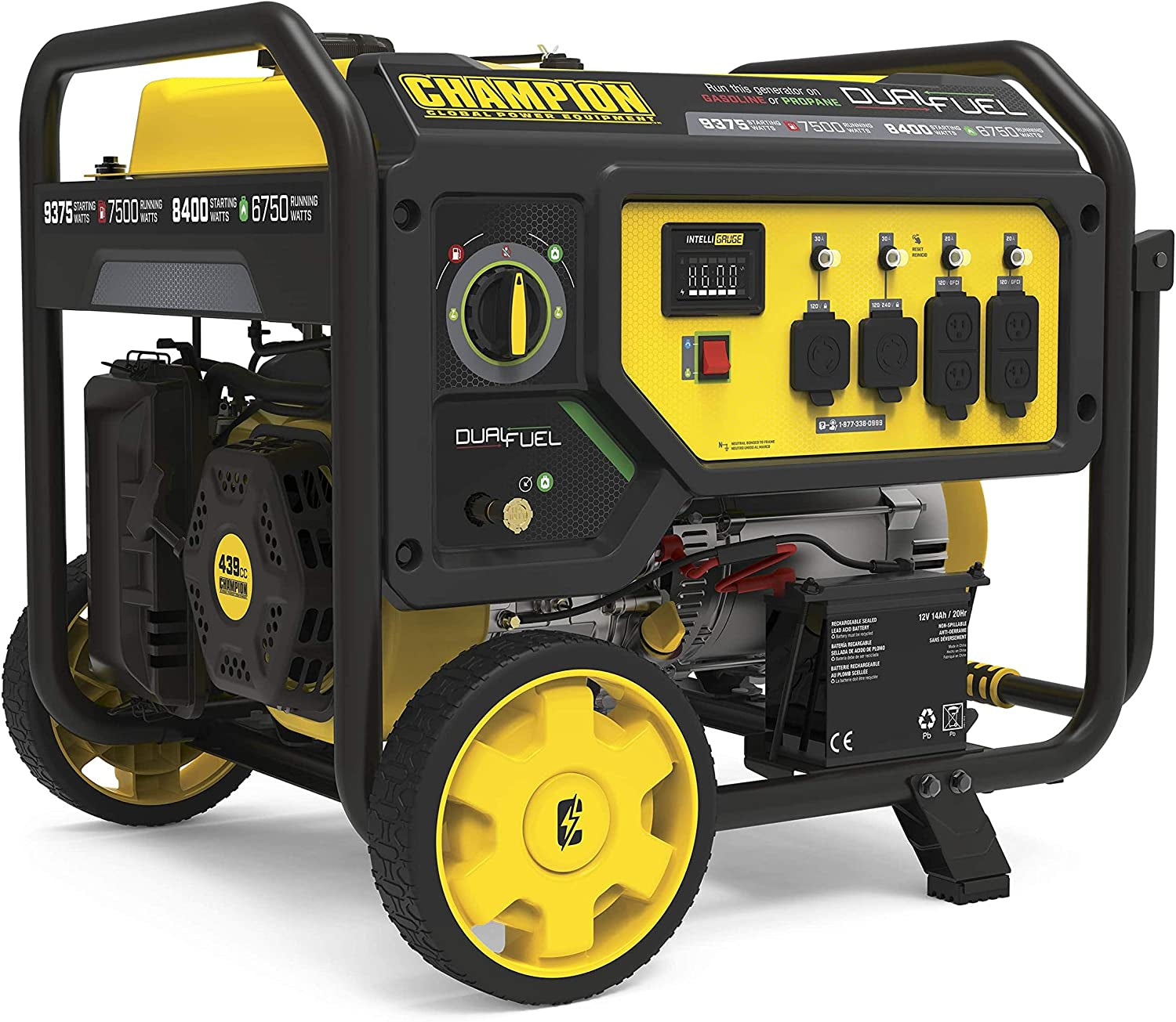 100891 9375/7500-Watt Dual Fuel Portable Generator, Electric Start