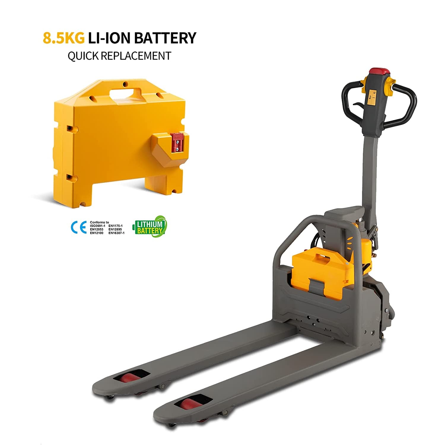 Full Electric Lithium Pallet Jack Trcuk 3300Lbs Capacity 48" X27" A-1018 and S-1002 Extra Lithium Battery