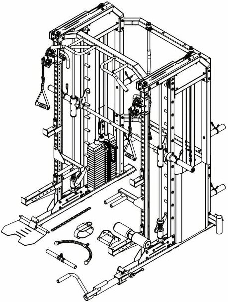 Hercules Ex, Commercial Smith Machine & Functional Trainer, All-In-One Gym Trainer W/ 400 Lbs. Weight Stack & 24 Attachments