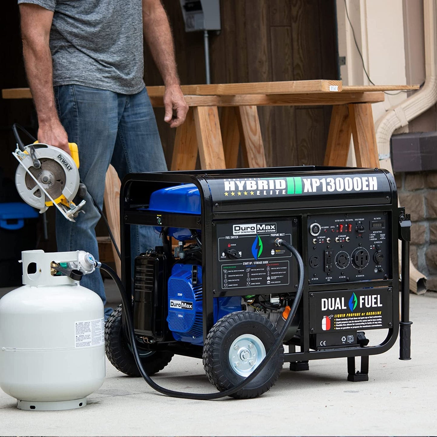 XP13000EH Dual Fuel Portable Generator 13000 Watt Gas or Propane Powered Electric Start-Home Back Up, Blue/Gray