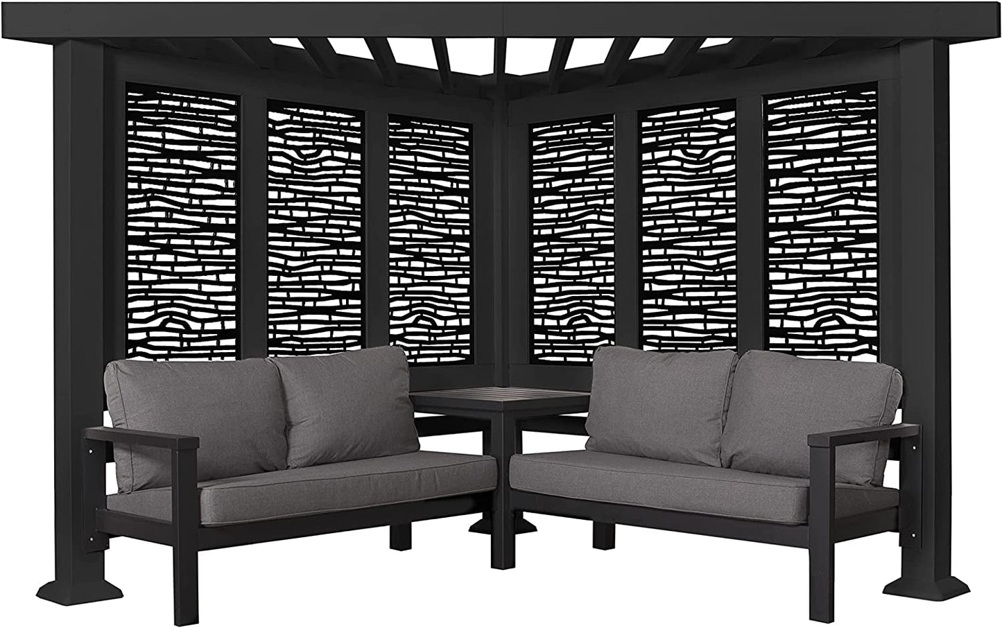 Glendale Modern Steel Cabana Pergola with Conversation Seating in Slate