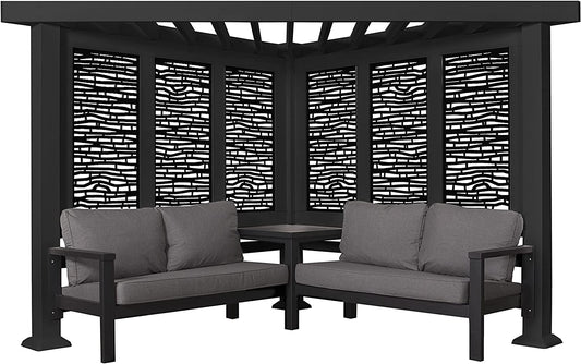 Glendale Modern Steel Cabana Pergola with Conversation Seating in Slate