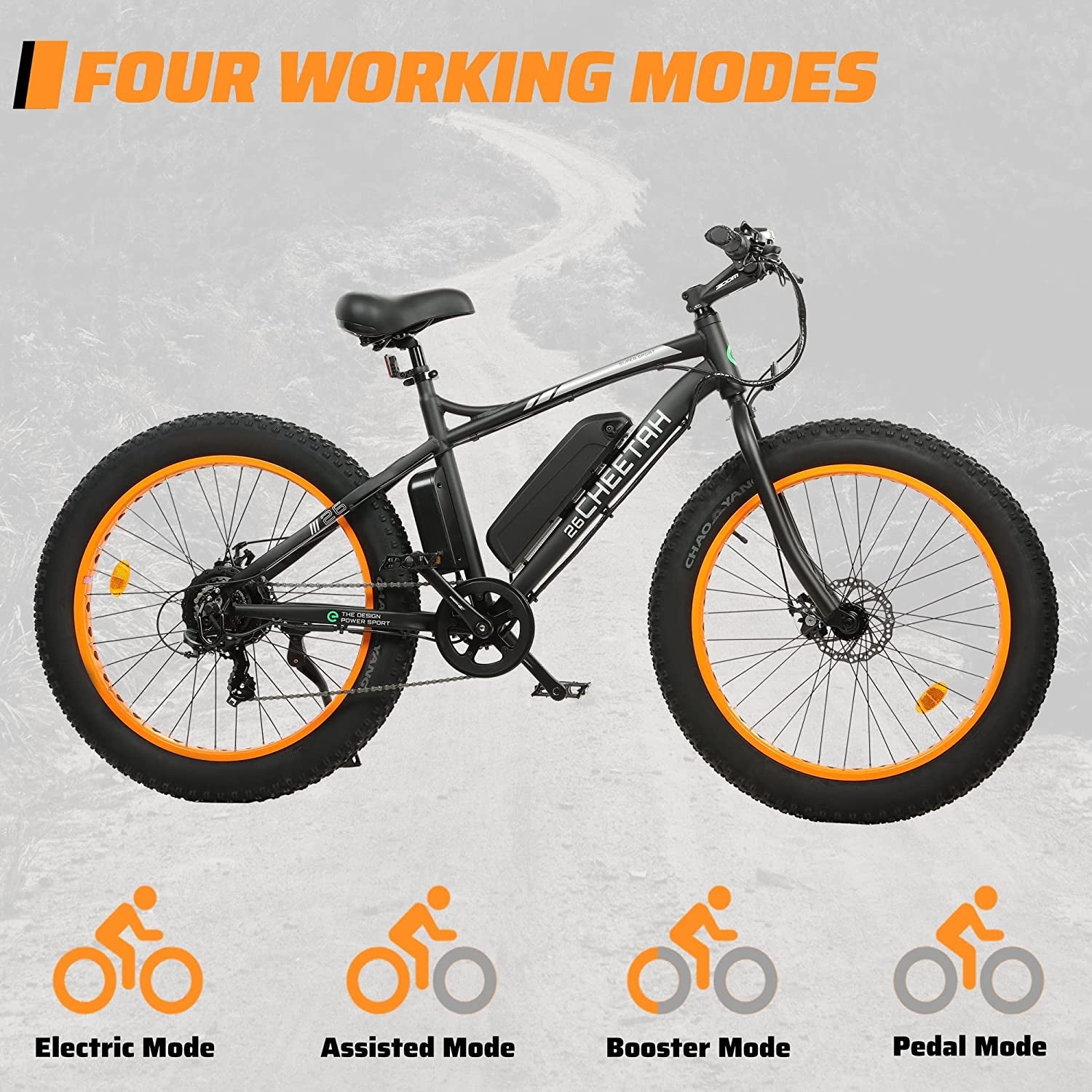 ECOTRIC Cheetah Electric Bike 26" X 4" Fat Tire Bicycle 500W 36V 12.5AH Battery Ebike Beach Mountain Snow E-Bike Throttle & Pedal Assist for Adults - 90% Pre-Assembled