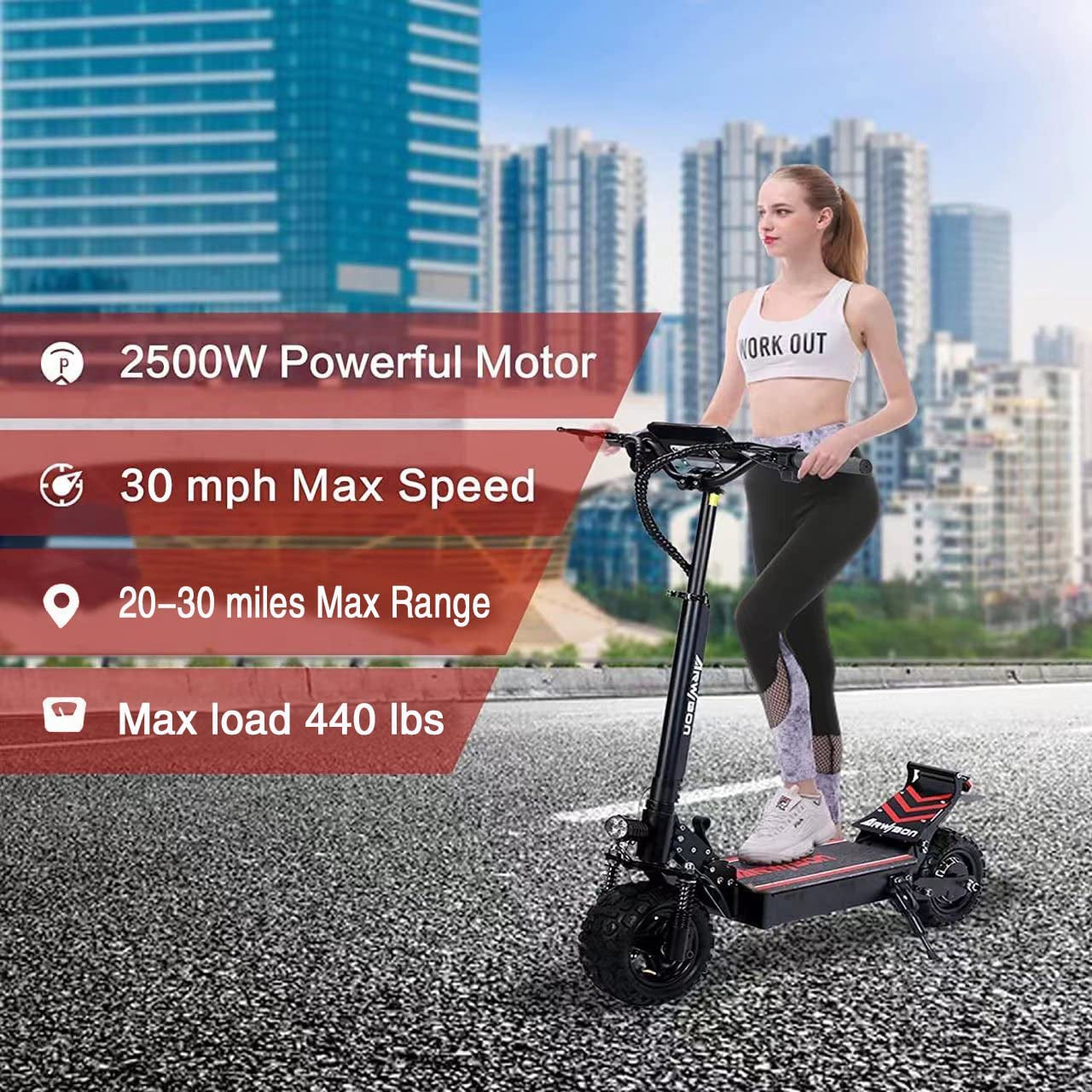 Electric Kick Scooter for Adults - 2500W Motor, up to 30 MPH & 20-30 Miles, 48V/16AH, 11'' Heavy Duty Vacuum Off-Road Tire, Disc Braking, Adult Electric Scooter without Seat