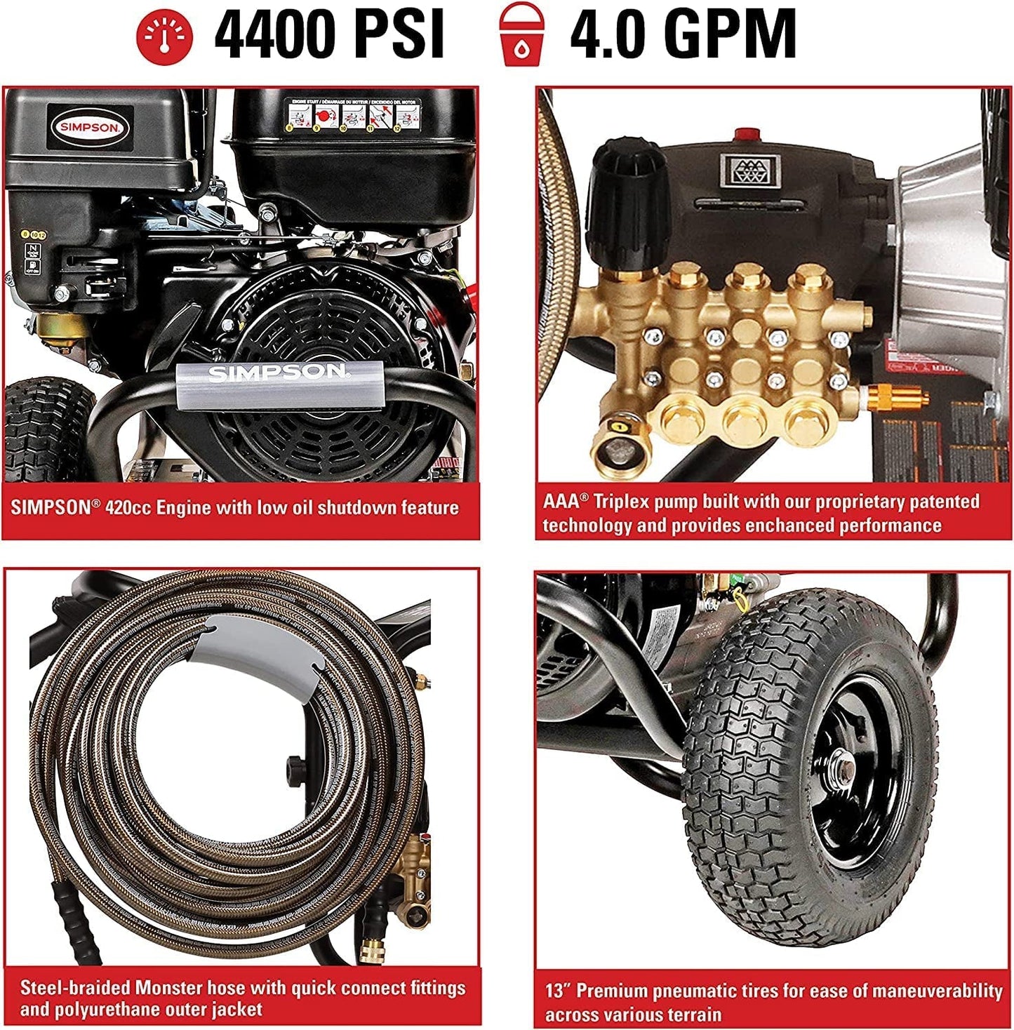 Cleaning PS60843 Powershot 4400 PSI Gas Pressure Washer, 4.0 GPM, CRX 420Cc Engine, Includes Spray Gun and Extension Wand, 5 QC Nozzle Tips, 3/8-Inch X 50-Foot Monster Hose