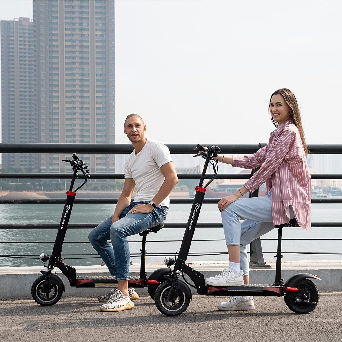 EVERCROSS Electric Scooter, Electric Scooter for Adults with 800W Motor, up to 28MPH & 25 Miles, Scooter for Adults with Dual Braking System, Folding Electric Scooter Offroad with 10'' Solid Tires