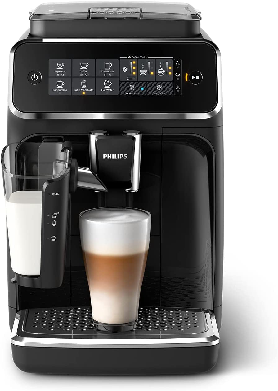 PHILIPS 3200 Series Fully Automatic Espresso Machine - Lattego Milk Frother, 5 Coffee Varieties, Intuitive Touch Display, Black, (EP3241/54)