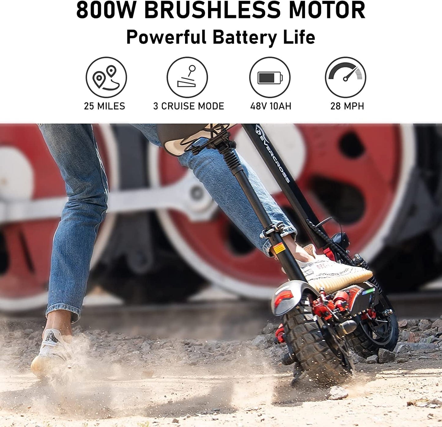 EVERCROSS Electric Scooter, Electric Scooter for Adults with 800W Motor, up to 28MPH & 25 Miles, Scooter for Adults with Dual Braking System, Folding Electric Scooter Offroad with 10'' Solid Tires