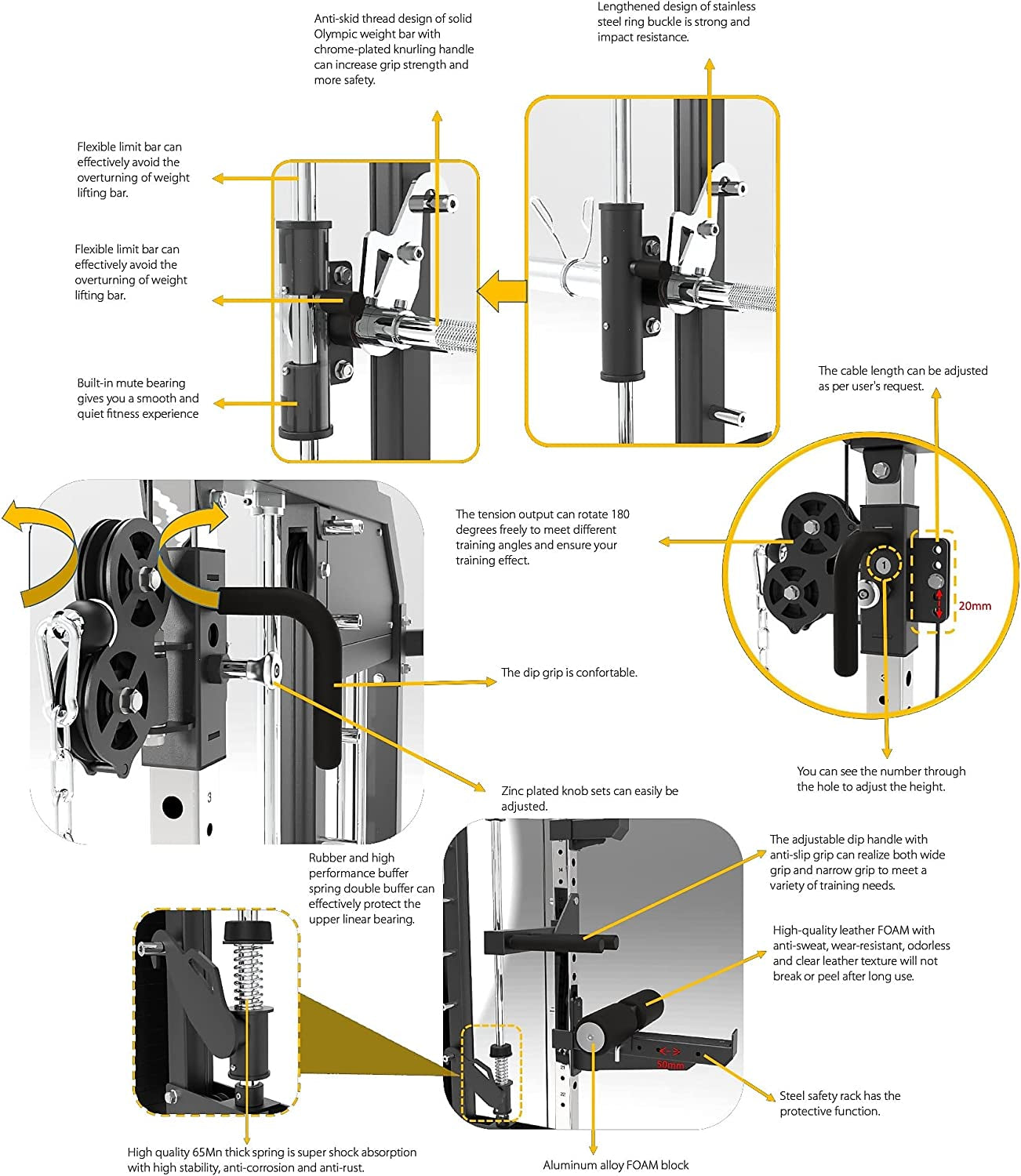 Hercules Ex, Commercial Smith Machine & Functional Trainer, All-In-One Gym Trainer W/ 400 Lbs. Weight Stack & 24 Attachments