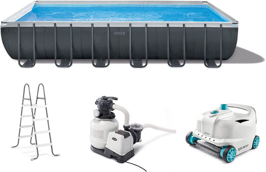 26367EH 24Ft X 12Ft X 52In Ultra XTR Frame Rectangular Swimming Pool Set W/Sand Filter Pump, Ladder, Ground Cloth, Cover and Robot Vacuum