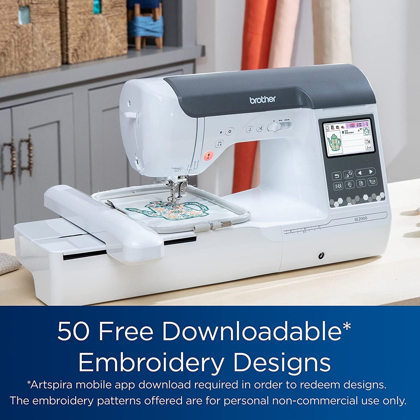 SE2000 Computerized Sewing and Embroidery Machine, Wireless LAN, 193 Built-In + 50 Bonus Downloadable Embroidery Designs, 241 Built-In Stitches, 5" X 7" Hoop Area, 3.7" LCD Touchscreen Display