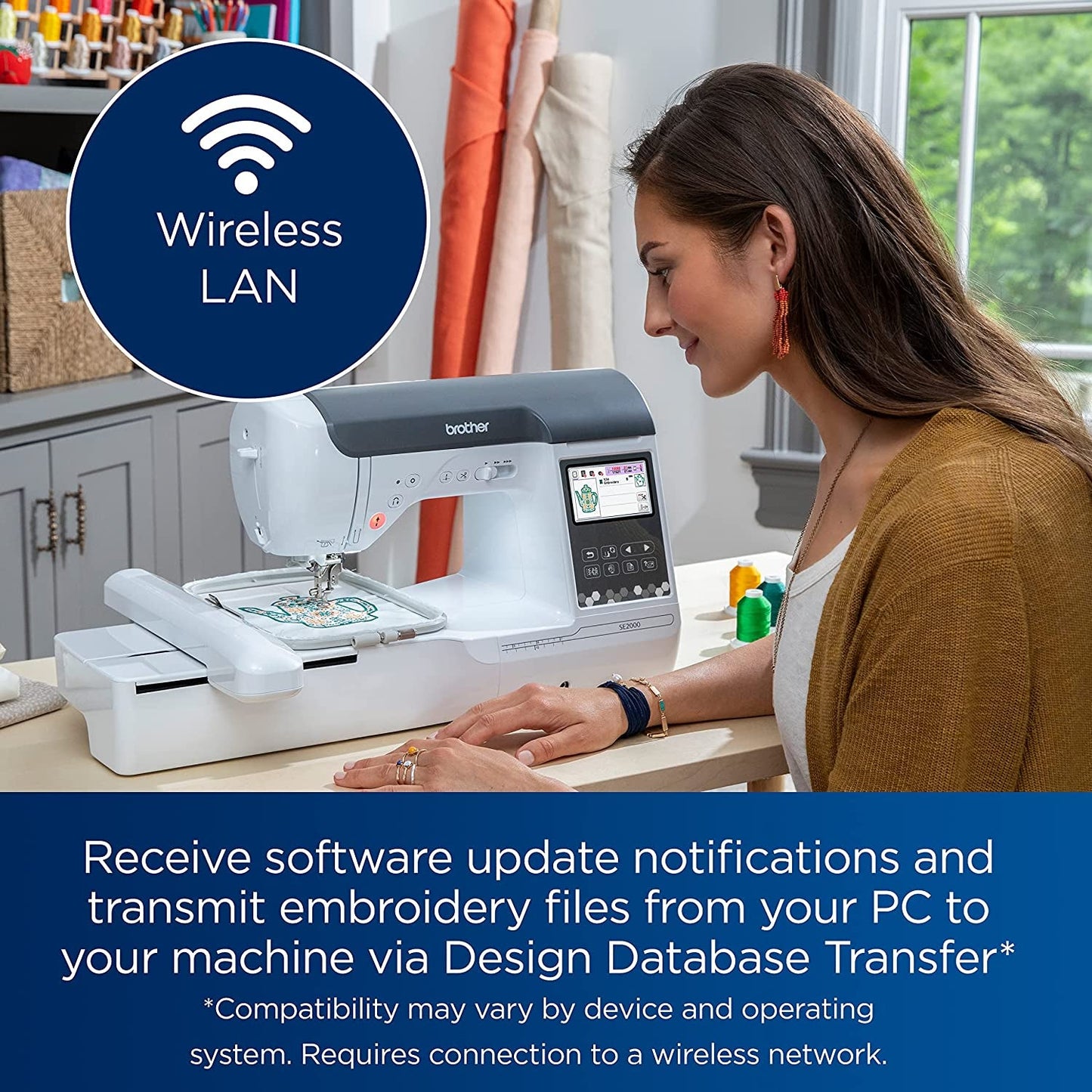 SE2000 Computerized Sewing and Embroidery Machine, Wireless LAN, 193 Built-In + 50 Bonus Downloadable Embroidery Designs, 241 Built-In Stitches, 5" X 7" Hoop Area, 3.7" LCD Touchscreen Display
