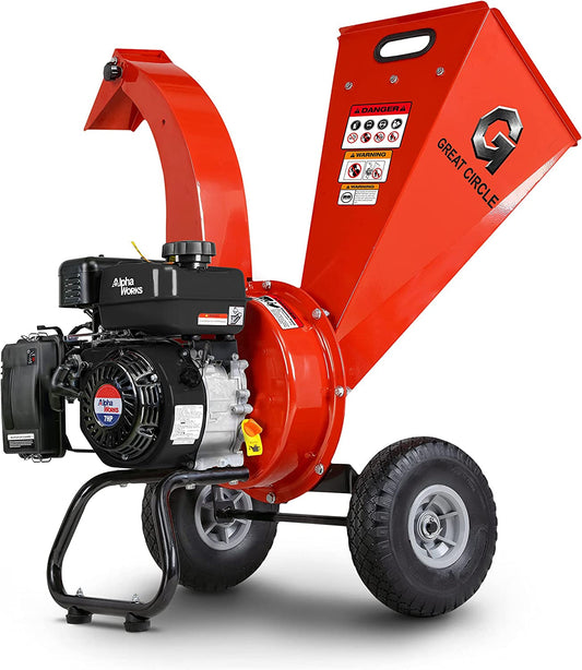 Greatcircleusa Mini Wood Chipper Shredder Mulcher Ultra Duty 7 HP Gas Powered 3" Inch Max Wood Capacity EPA/CARB Certified Aids in Fire Prevention and Building Firebreaks