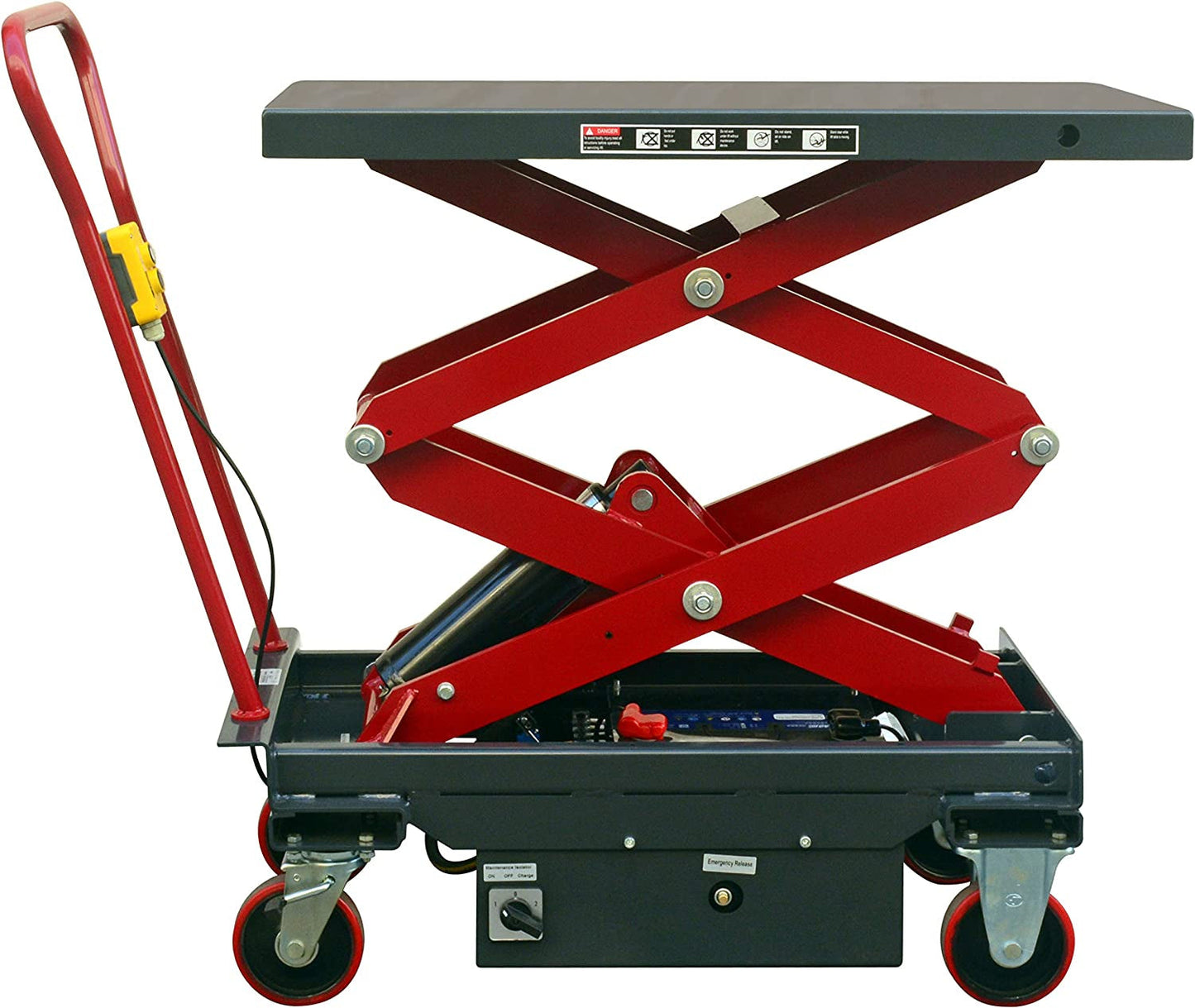 DC Powered Double Scissor Lift Table, 2000 Lb. Cap, 39.75" X 20.5” Platform, 19.5" - 57" Lift Range – Functional Heavy Duty Work Bench Table