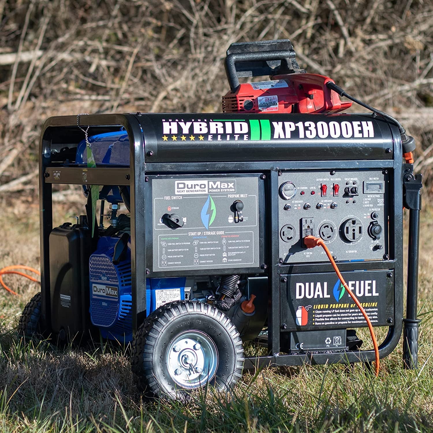 XP13000EH Dual Fuel Portable Generator 13000 Watt Gas or Propane Powered Electric Start-Home Back Up, Blue/Gray